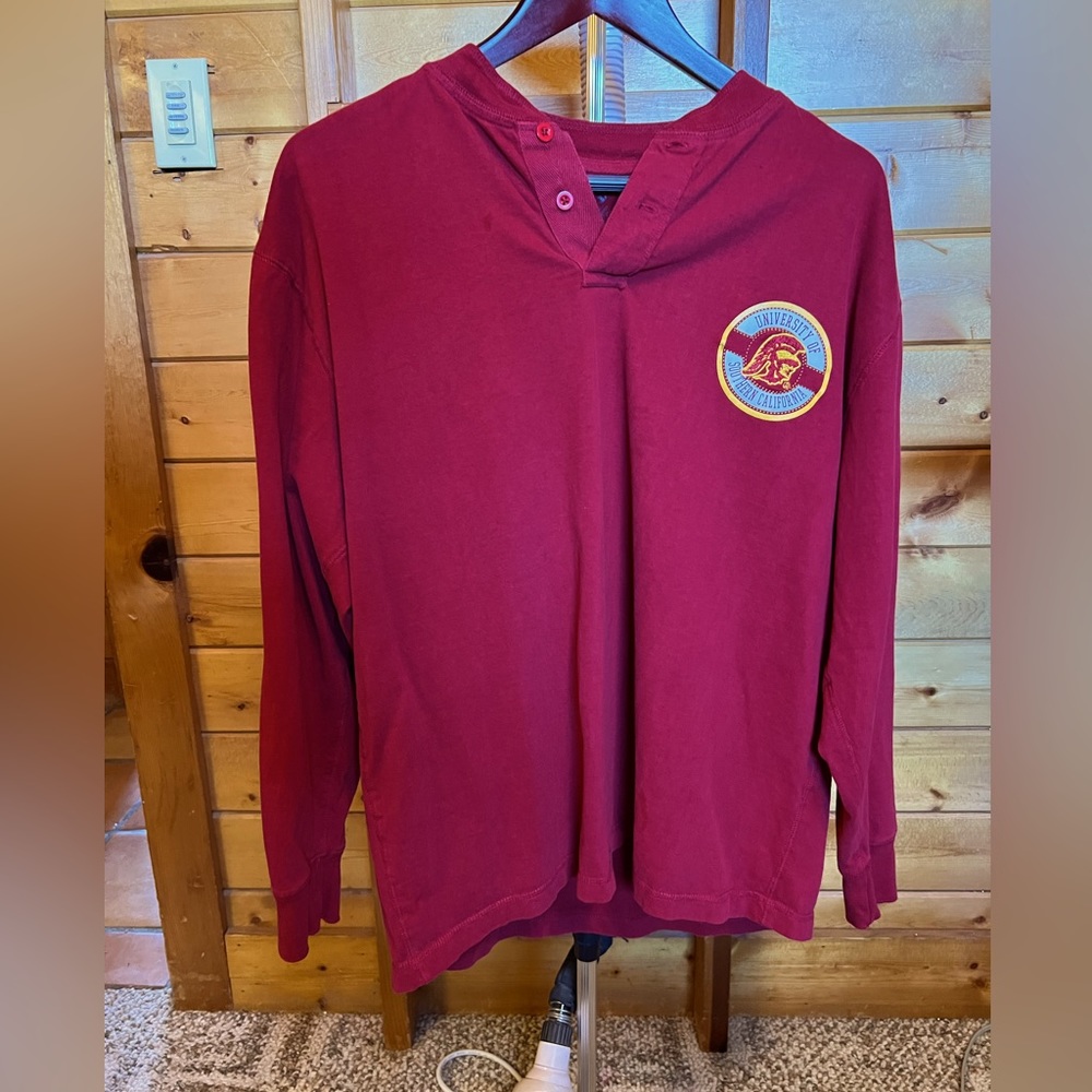 Men’s Red USC long sleeve Henley tee shirt.  Size Large. GUC